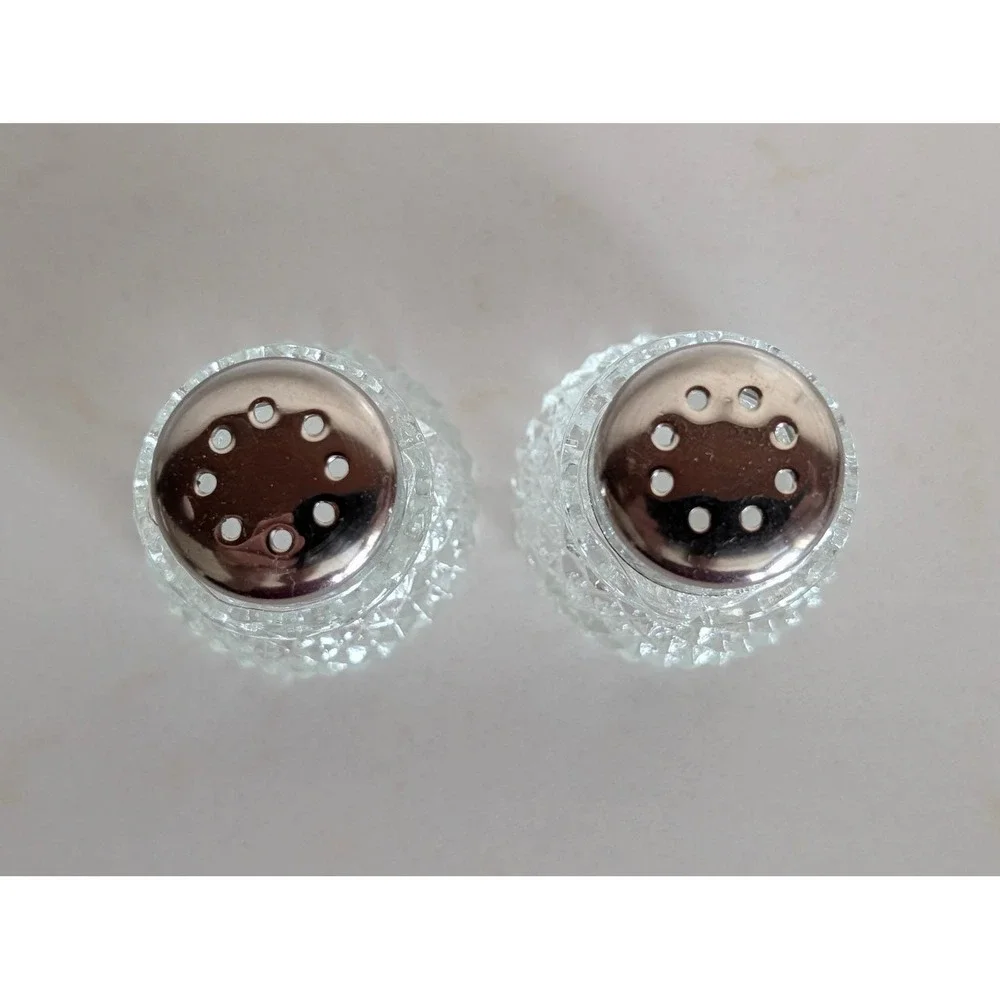 Vintage Miniature Glass Salt and Pepper Shakers Diamond Point Hobnail Set of 4